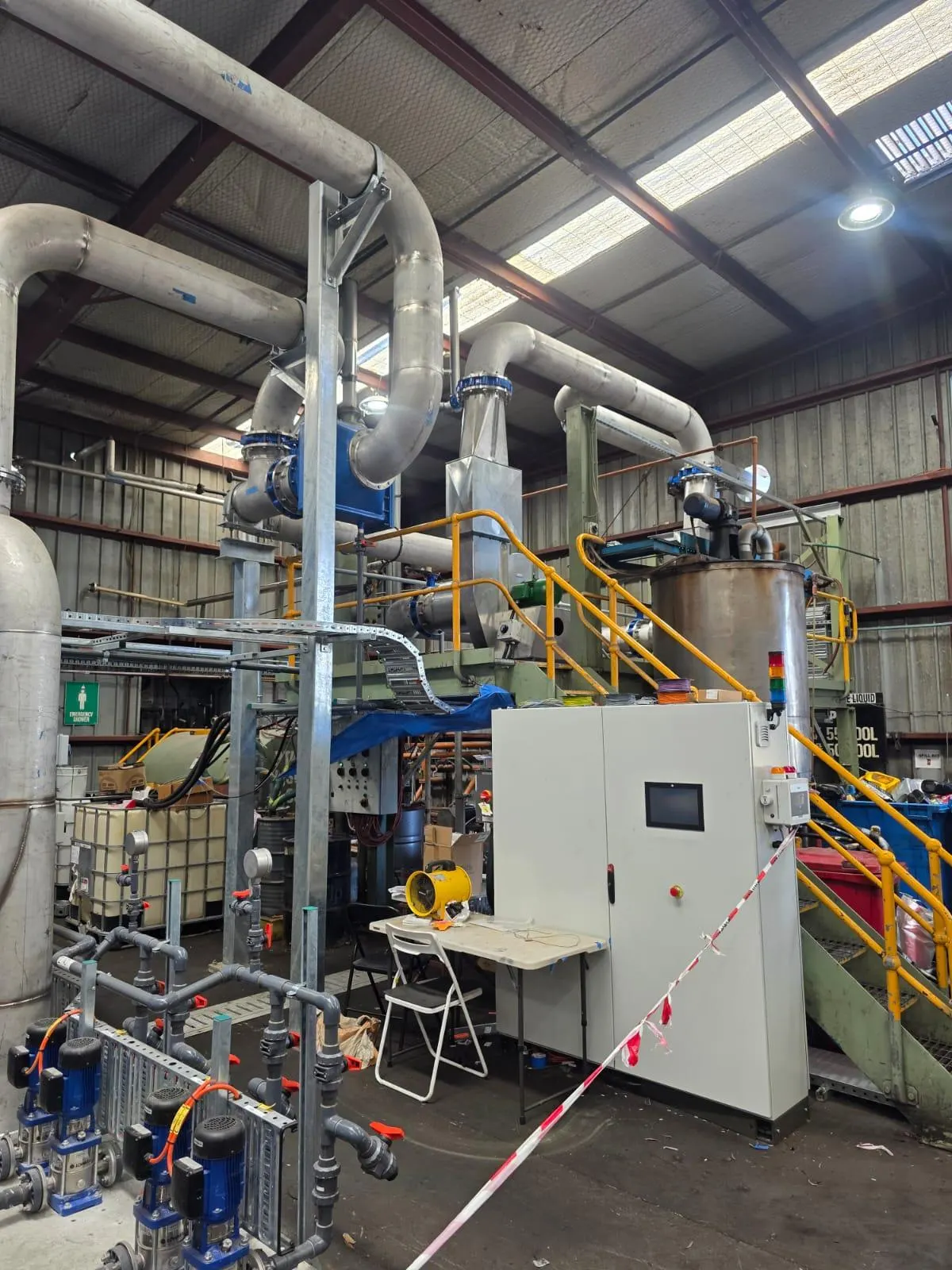 Odour-control scrubber vessels, ducting and control panel at Cleanaway's Wetherill Park refinery