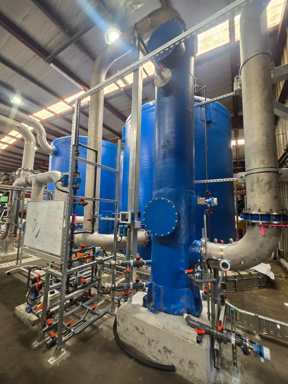 Odour-control scrubber vessels and pipework at Cleanaway's Wetherill Park refinery