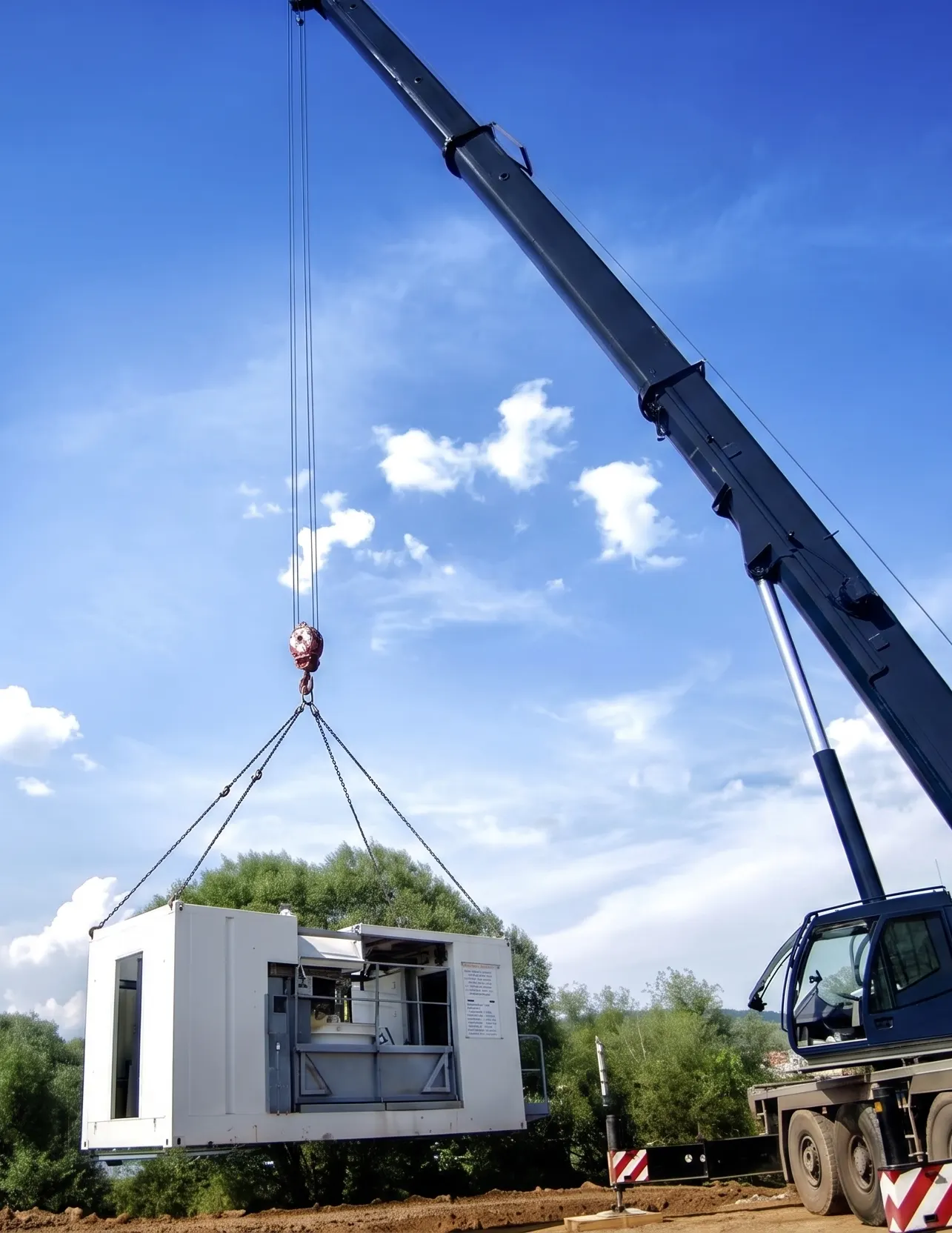 Substation equipment being lifted into place by crane